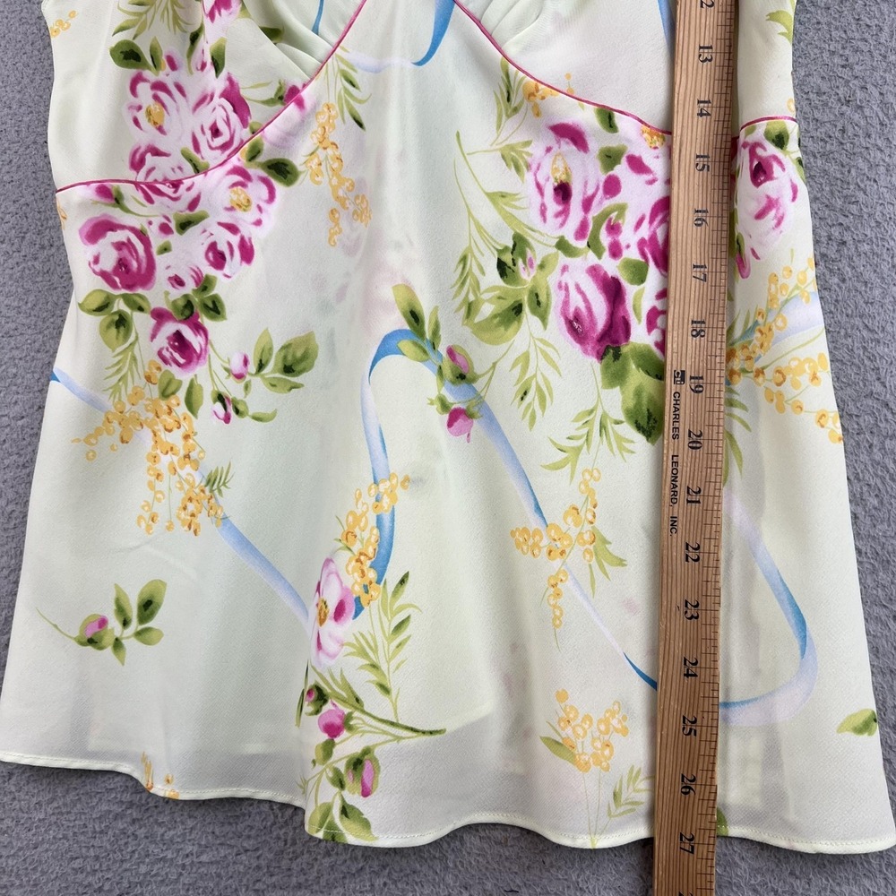 Oscar De La Renta Camisole Tank Top Womens Large Multicolor Floral Satin V Neck - Picture 6 of 9